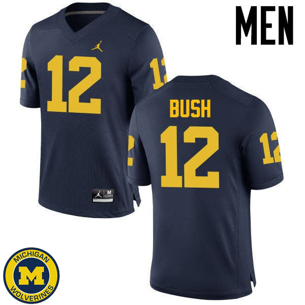 Mens University of Michigan #12 Peter Bush Navy High School Football Jersey